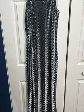 Black and grey velvet patterned Women’s evening Dress